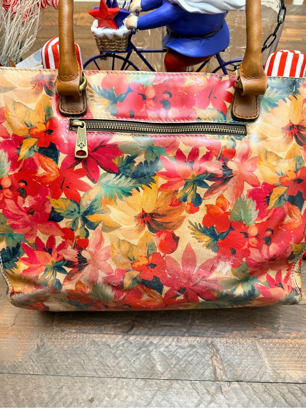 Patricia Nash Large Poppy Tote Fresco Bouquet Floral Brown Leather Shoulder Bag - Picture 7 of 16